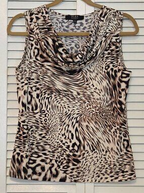 Animal Print Drape Neck Sleeveless Blouse - Size Petite Small